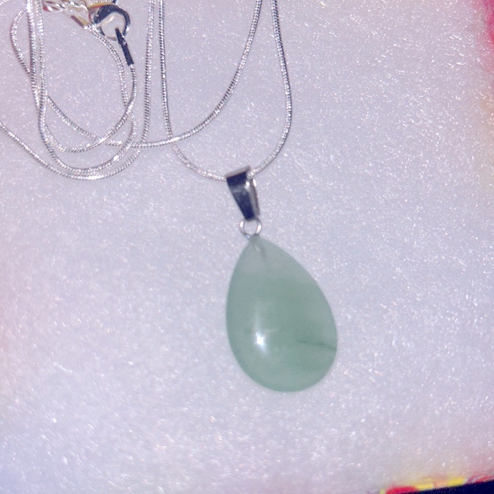 Boho hippie Natural Jade Sterling Silver 18” Necklace